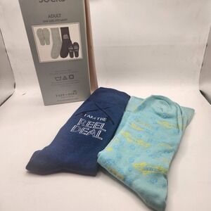 Tate + Zoey 2 Pair Fishing Socks Mens One Size I Am The Reel Deal Blue Cotton